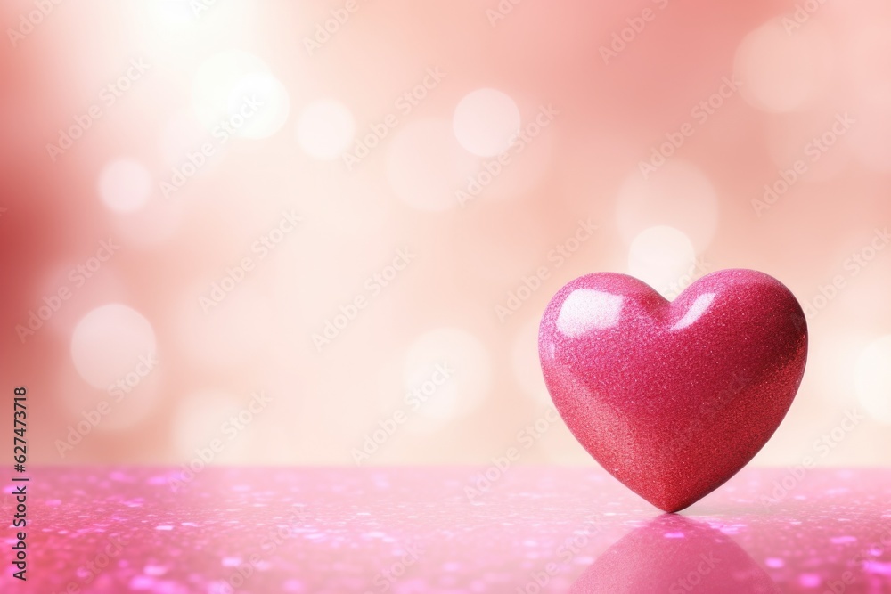A red heart sitting on top of a table. Digital image. Copy space, place for text. Greeting card.