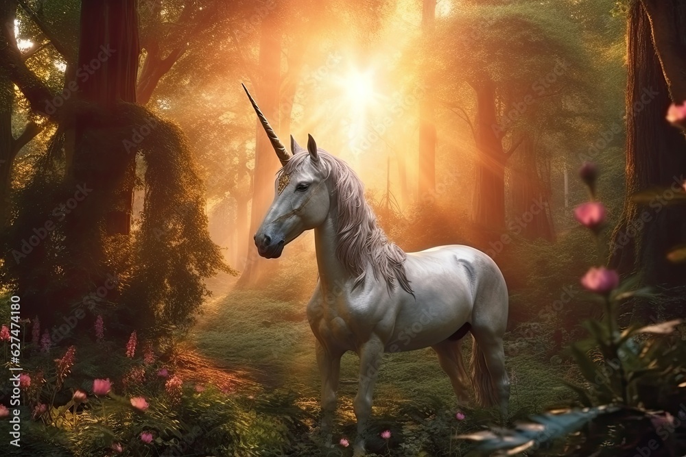Naklejka premium Unicorn in the forest