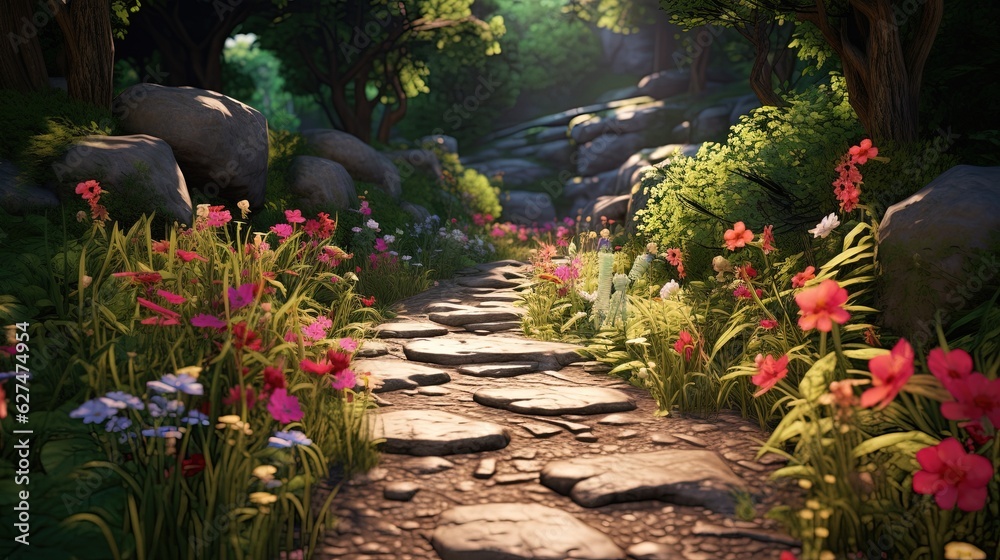 Generative AI, Beautiful summer private garden with many flowers and plants, nature landscape, english countryside cottage style. Generative AI, Beautiful summer private garden with many flowers and plants, nature landscape, english countryside cottage style.