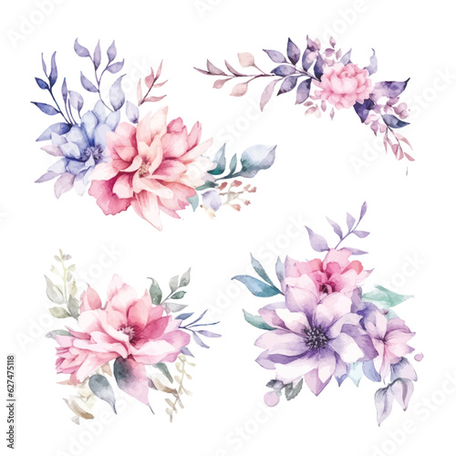 Watercolor Fairy Floral Arrangements  Delicate Clipart in Soft Pastel Colors