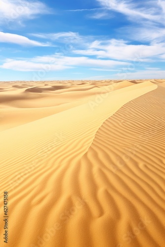 A desert with a few sand dunes and mountains in the background. Digital image.