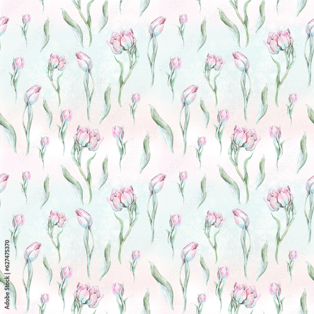 Watercolor seamless pattern with peony