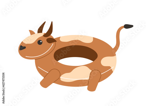 Cow circle for pool concept. Summer holidays in tropical and exotic countries. Lifebuoy for beach and swimming pool leisure. Cartoon flat vector illustration isolated on white background