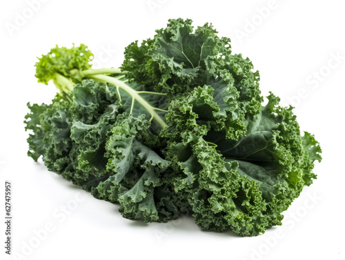 Fresh green kale leaves isolated on white background