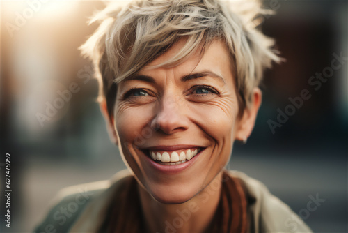 blond caucasian adult mature woman smiling