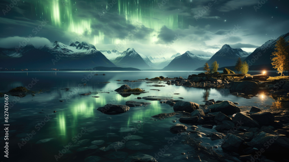 Naklejka premium Breathtaking nature of scandinavia. Generative AI