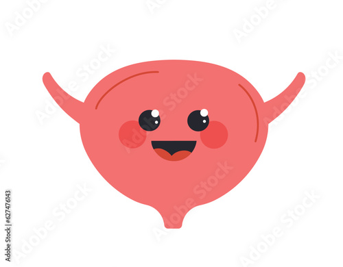 Cute human uterus concept. Biology and anatomy educational elements. Mascot and toy, kawaii character. Poster or banner. Cartoon flat vector illustration isolated on white background photo