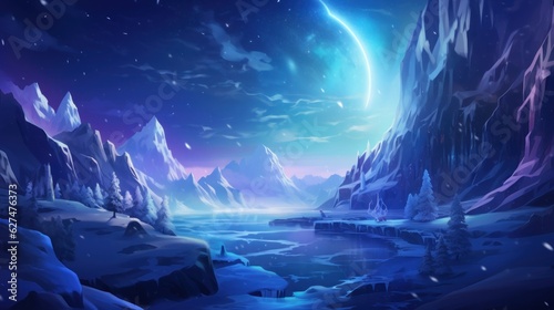 Wallpaper Mural Frozen, snowy wasteland with ice formations, polar animals, and the aurora borealis in the sky game art Torontodigital.ca