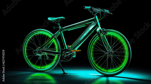 neon colored green bike against black background