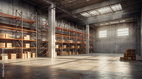 Interior of an empty warehouse. 3D Illustration. © Tanuha