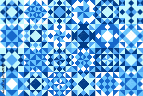Blue ceramic tile pattern, mosaic Spanish, Moroccan or Portuguese floor tile texture, vector background. Blue ceramic geometric seamless pattern of Arabesque or azulejo square floral pattern
