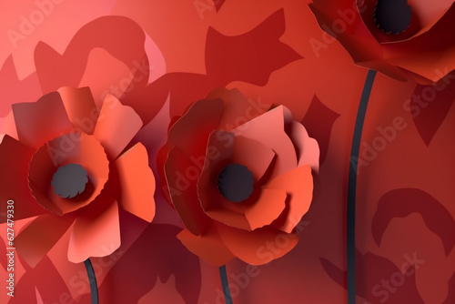Fotografia, Obraz Remembrance Day background with poppy flowers. Generative AI