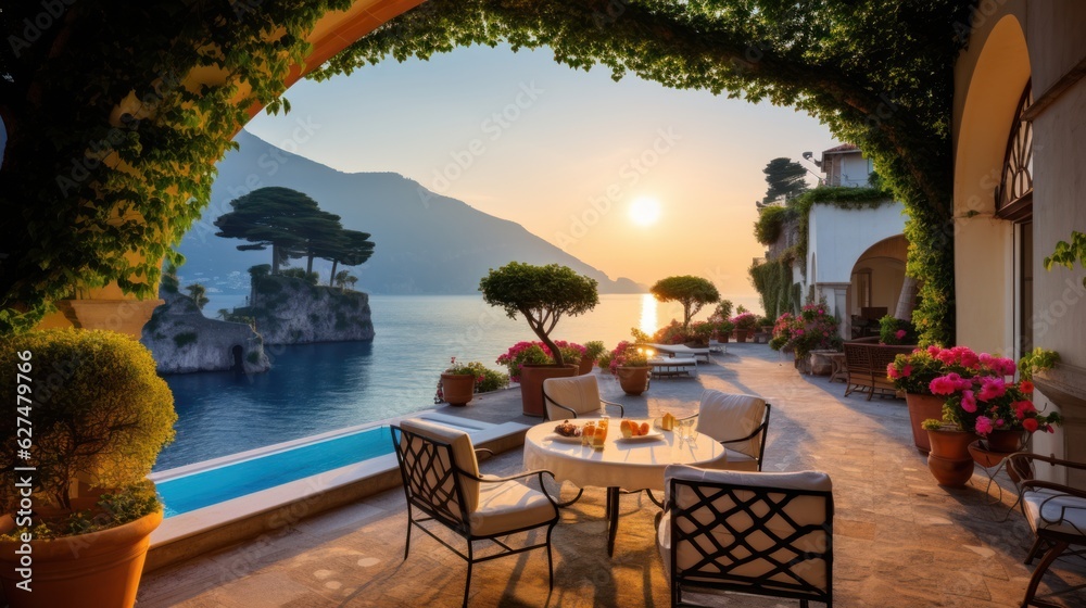 custom made wallpaper toronto digitalLuxurious villa nestled along the breathtaking Amalfi Coast of Italy, with panoramic views of the sparkling Mediterranean Sea and cliffside terraces
