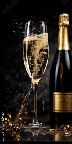 A glass of champagne on a dark background. Celebration drink.Generative AI
