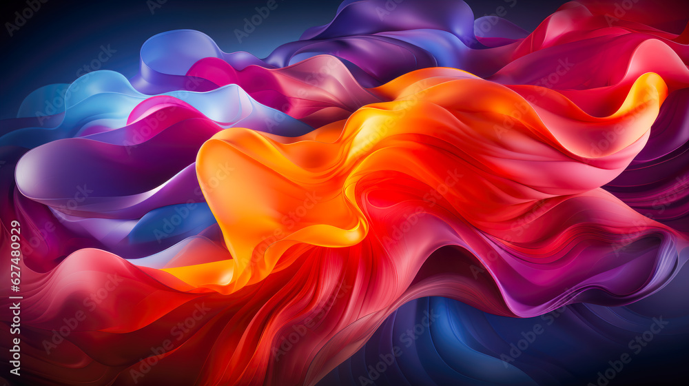 Obraz premium Colorful Liquid Wave on Dark Blue Background Glossy Fluid Art with Vibrant Colors and Curves AI Generated