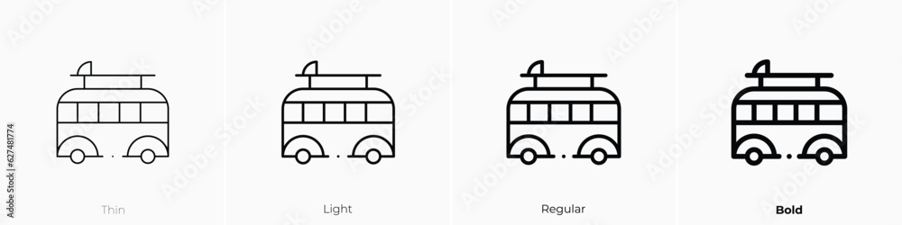 camper van icon. Thin, Light, Regular And Bold style design isolated on white background