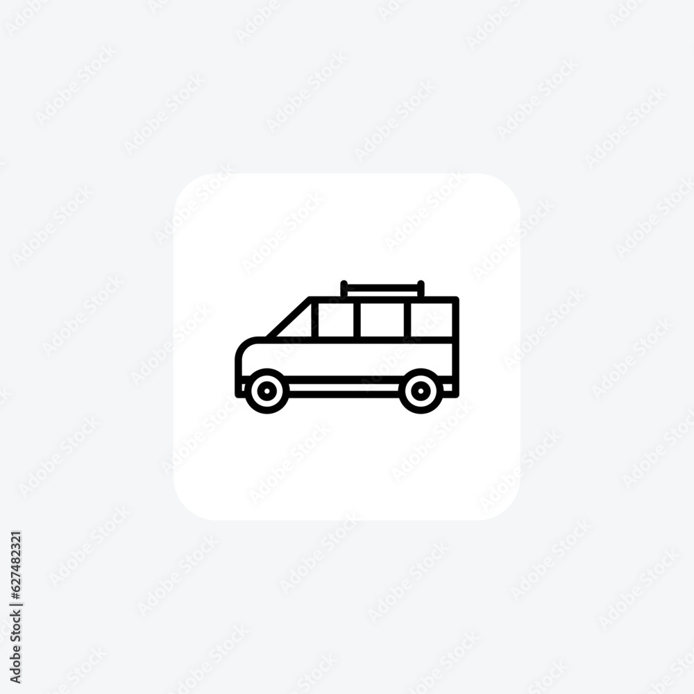 Tourist Van, Travel, Transportation Vector Line Icon