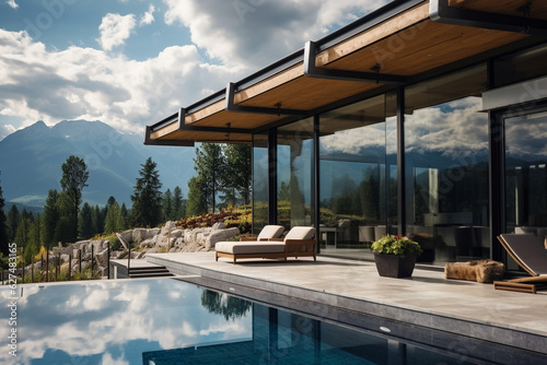 Modern exterior of a luxory vila in the mountains. High quality photo photo