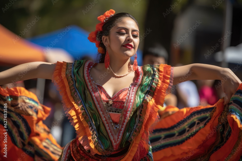 Latina Female Dancing Colorful Dress Background Generative AI