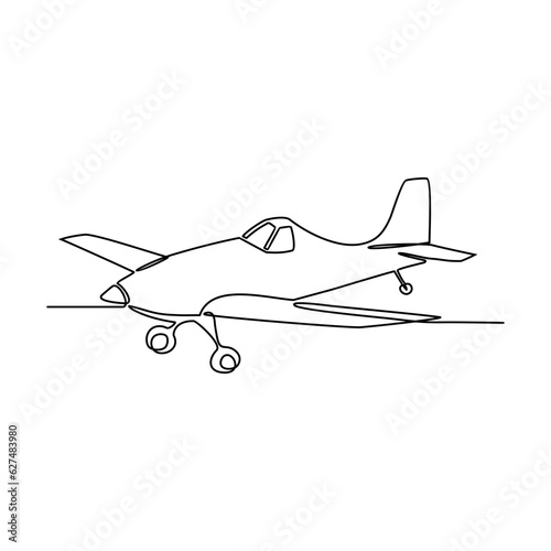 One continuous line drawing of airplane as air vehicle and transportation with white background.Air transportation design in simple linear style.Non coloring vehicle design concept vector illustration