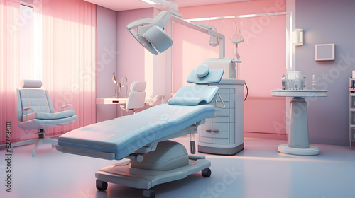 Room with equipment in the clinic of dermatology and cosmetology. 3d illustration.