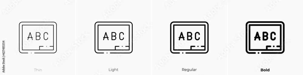 abc icon. Thin, Light, Regular And Bold style design isolated on white background