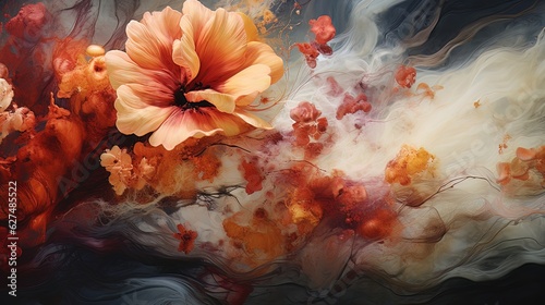 Abstract autumn flowers  fluid art. Generative AI