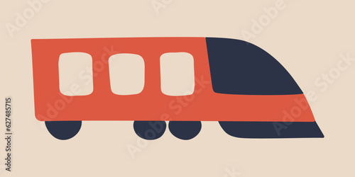 Doodle Locomotive Train. A carriage of a high-speed train is moving. Path in the road trip. Side view. Image from Three colors. An isolated object. Vector illustration.