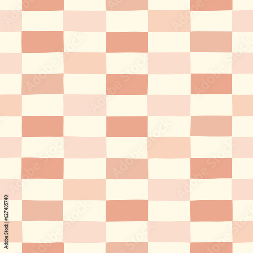 Hand-Drawn Pink and White Geometric Checks Vector Seamless Pattern. Modern Retro Palyful Print. Organic Square Shapes