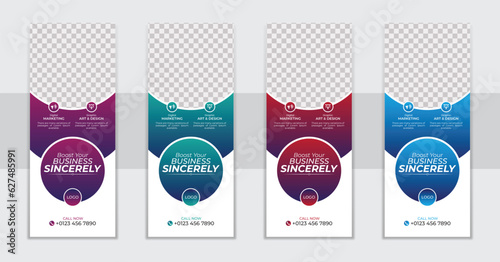 Agency stands roll up banner design stands template layout  with 3 design , 3 color . editable roll-up banner vector template. Corporate business advertising marketing 2023.

