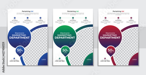 Business Flyer vector creative design. Sale  leaflet design layout. Modern Exhibition Advertising vector eps. Trend design geometric. Blue, red and green color.
