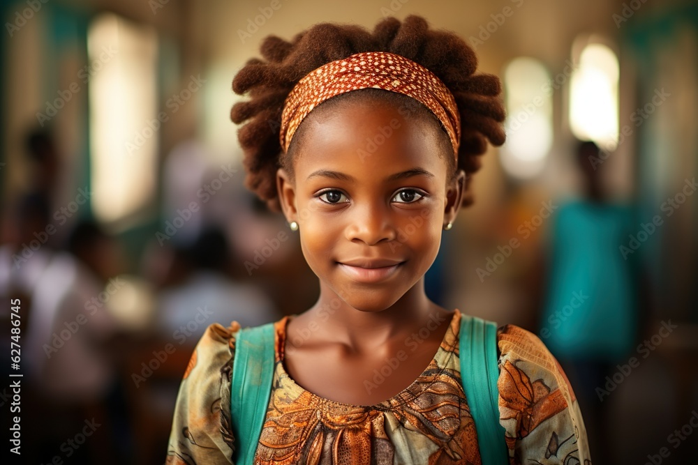Portrait of African girl at elementary school | Generative AI