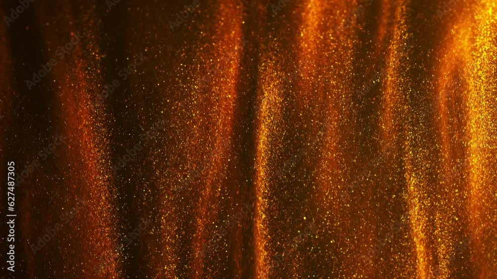 Shiny bronze paint moving in time lapse. Macro shot of sparkling surface waving underwater. Shimmering liquid flowing in water. Golden transition pattern background. Creative concept, 4k footage
