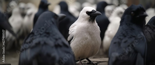 Close-up of white and black crows. Generative AI