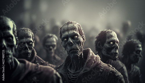 scary zombie walking in the night scene. Generative AI