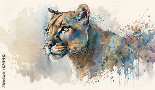 lion in the forest, watercolor painting. Generative AI