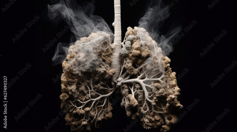 lungs after smoking. health disease. Human lungs with smoke isolated on ...