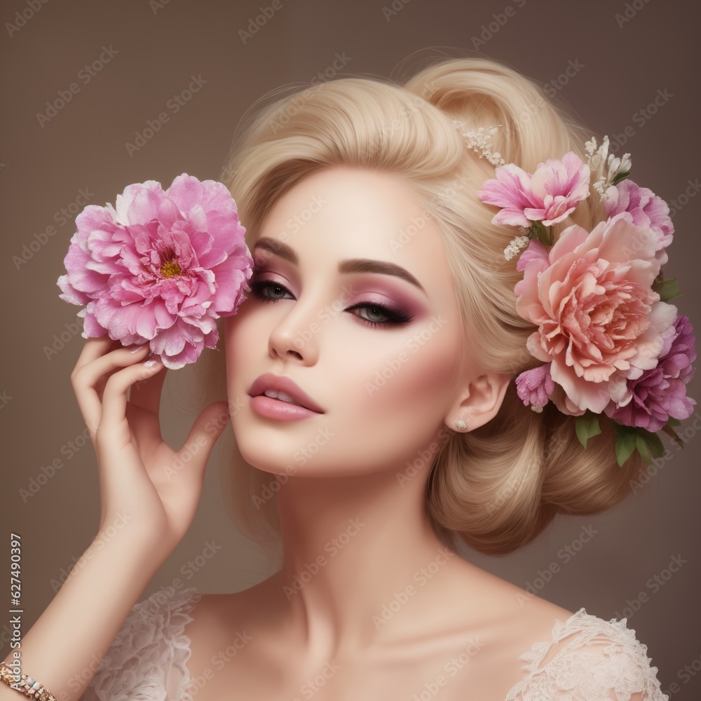 beautiful woman with flowers for advertising perfumes or cosmetics beautiful woman with flowers for advertising perfumes or cosmetics