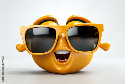 Fototapeta Cool swag emoticon with sunglasses emoji 3d illustration 3d rendering on White Background Generative AI