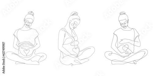Pregnant woman makes yoga and meditation. Concept pregnancy, motherhood, health care. Illustration in flat style.