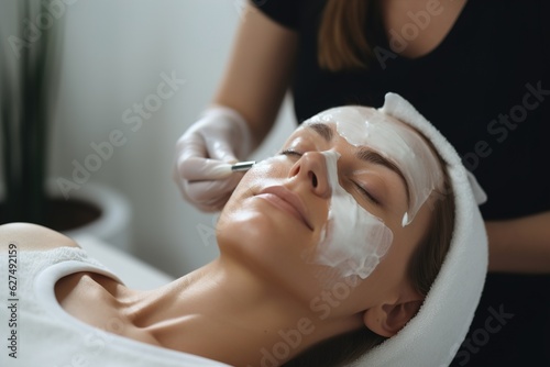 Cosmetologist applying chemical peel product