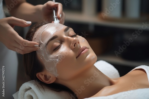 Cosmetologist applying chemical peel product photo