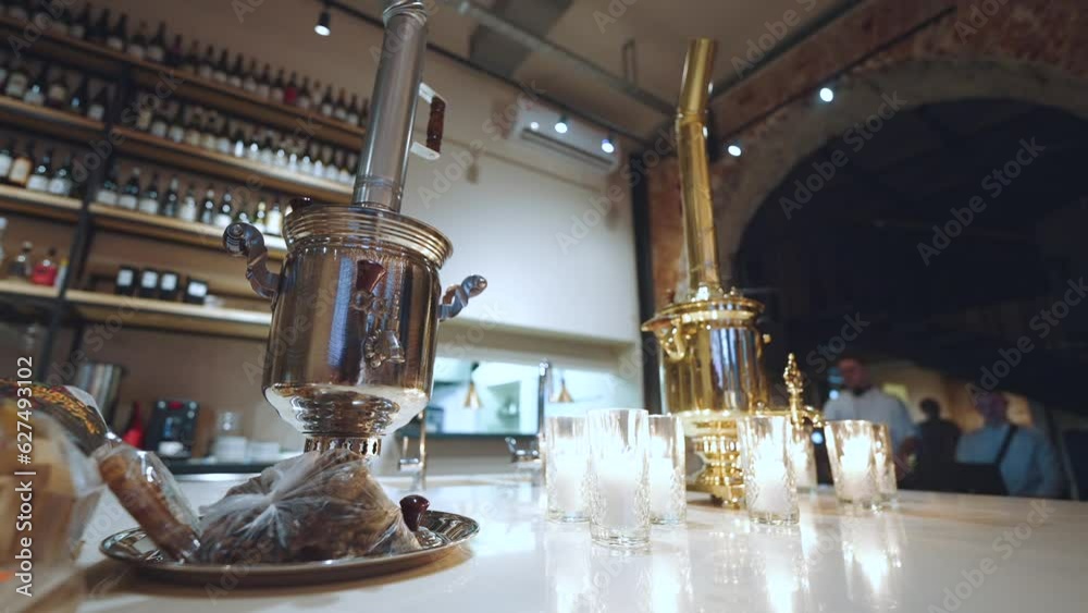 Samovar, beautiful samovar, brewed tea Samovar, beautiful samovar, brewed tea