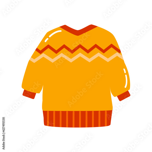 Autumn cozy cartoon sweater on white isolated background