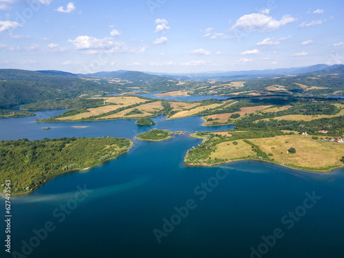 Fototapeta Naklejka Na Ścianę i Meble -  Aerial view of Yovkovtsi Reservoir, Bulgaria