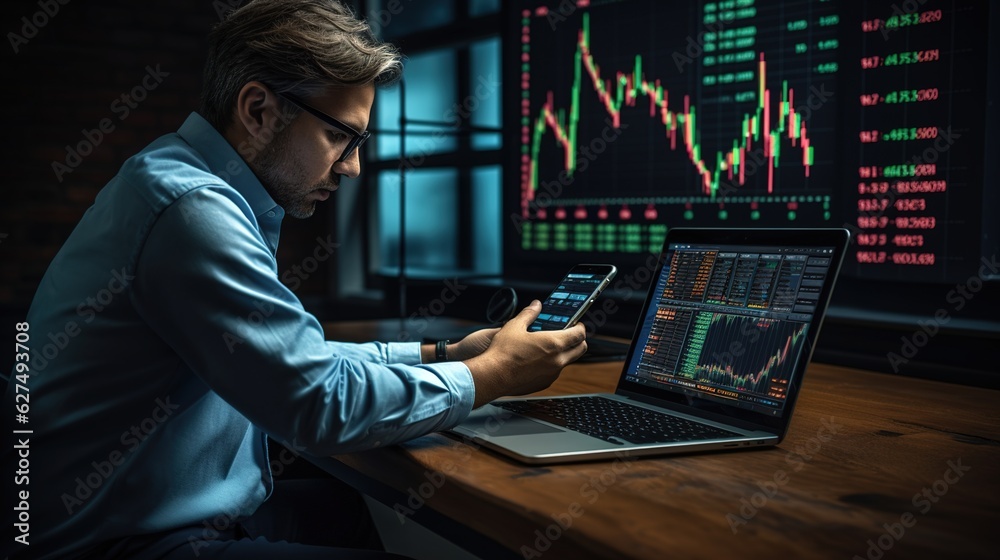 businessman works on a computer of graphs and financial data businessman works on a computer of graphs and financial data