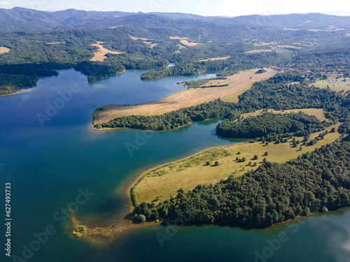 Aerial view of Yovkovtsi Reservoir, Bulgaria photo