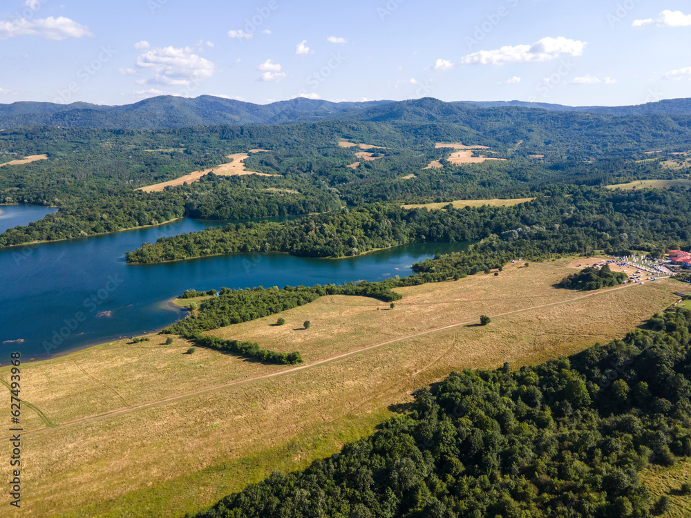 Aerial view of Yovkovtsi Reservoir, Bulgaria