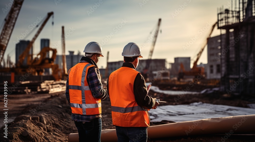 portrait of a civil engineer or architect working with blueprint at a construction site, workers wearing safety helmets portrait of a civil engineer or architect working with blueprint at a construction site, workers wearing safety helmets