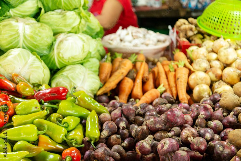 Fresh,healthy vegetables on display at Oslob daily market,Oslob town center,Cebu,The Philippines.